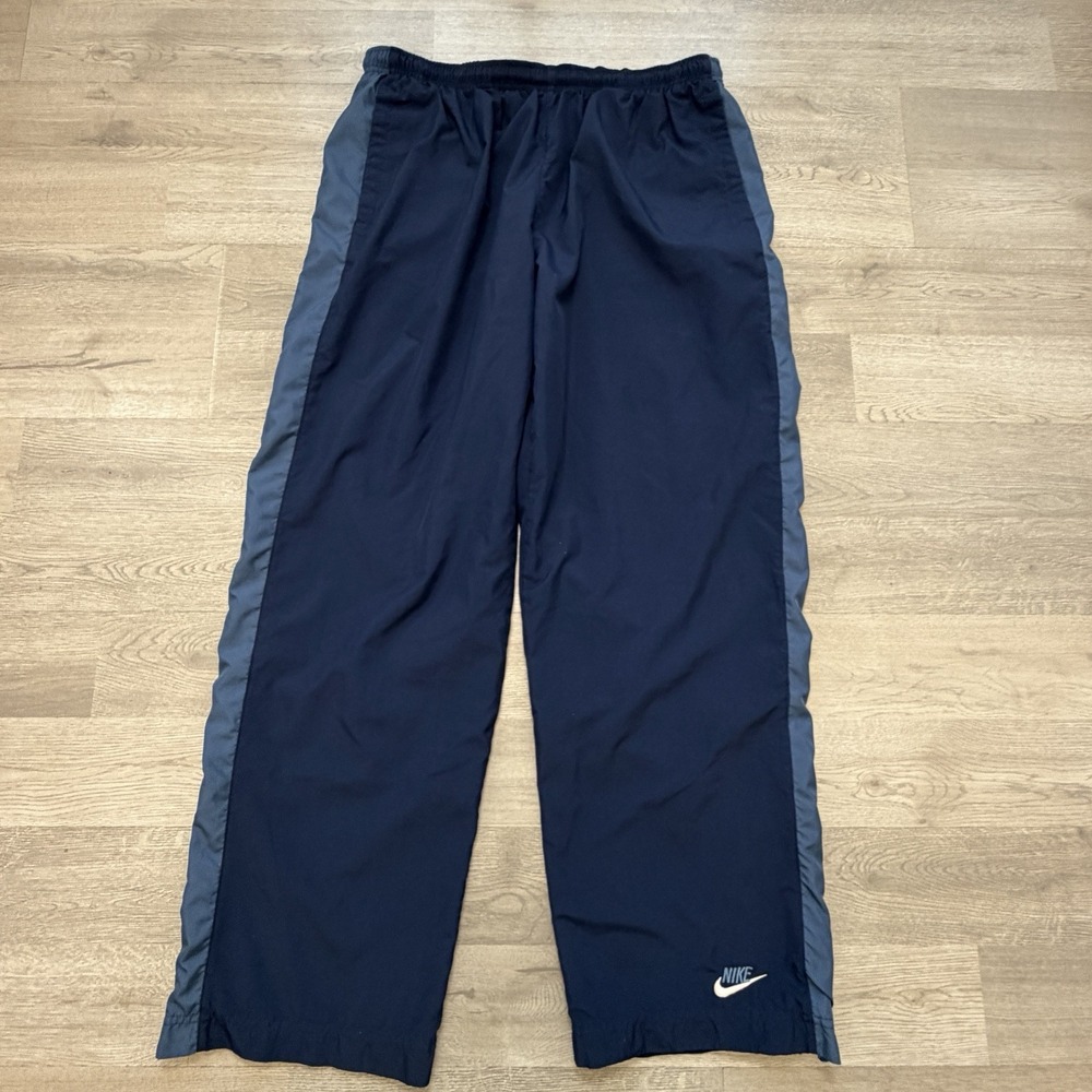 Vintage Nike Track Pants Mens XL Navy W/ Stripe Baggy Mesh Lined Grey Tag Y2K